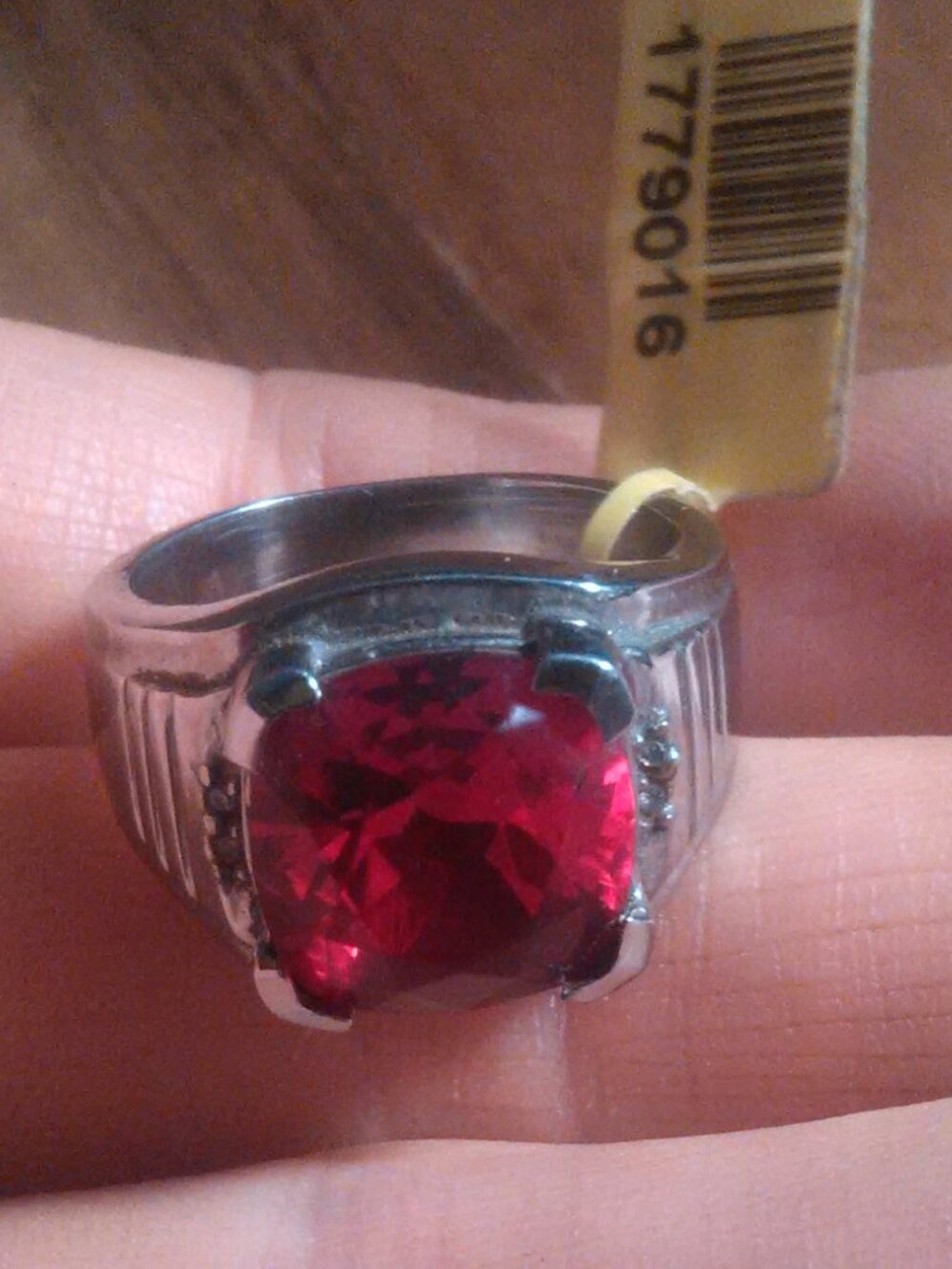 Men's Simulated Ruby Stainless Steel Ring (Size 10)